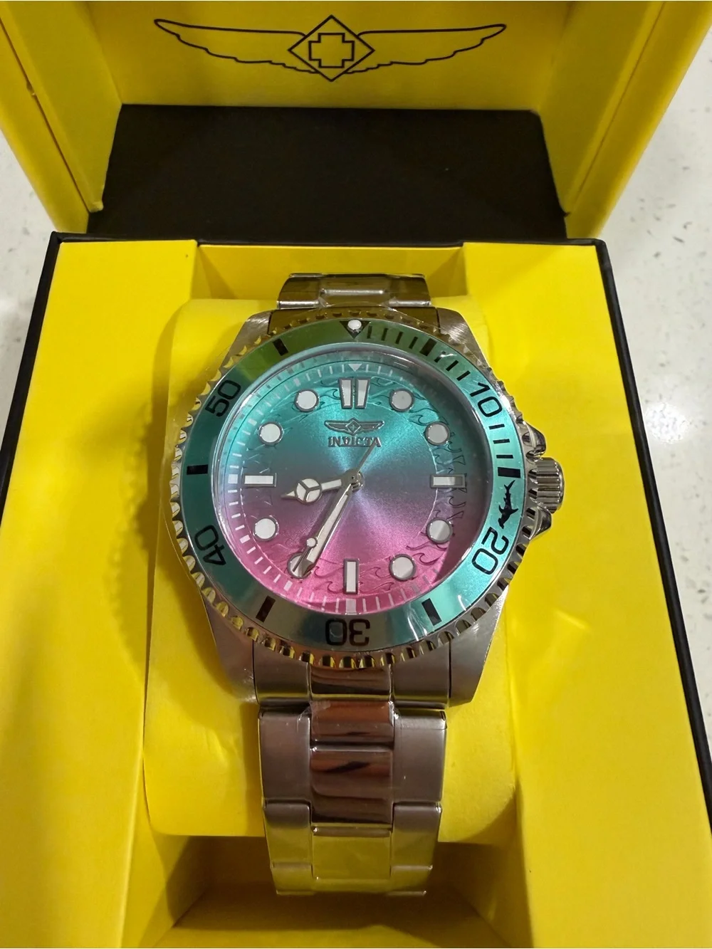 Invicta Pro Diver Kromatyk 50931 Men's 43mm Steel Watch Pink Blue Dial NEW Box